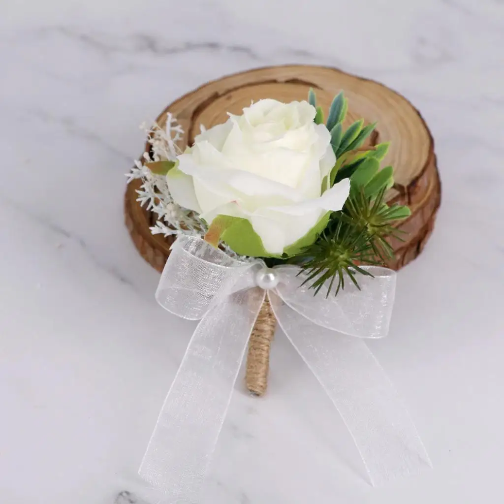 Boutonniere for Men Handmade Wedding Flowers Lapel Pins  Corsages Brooch Bouquet for Suit - White Rose