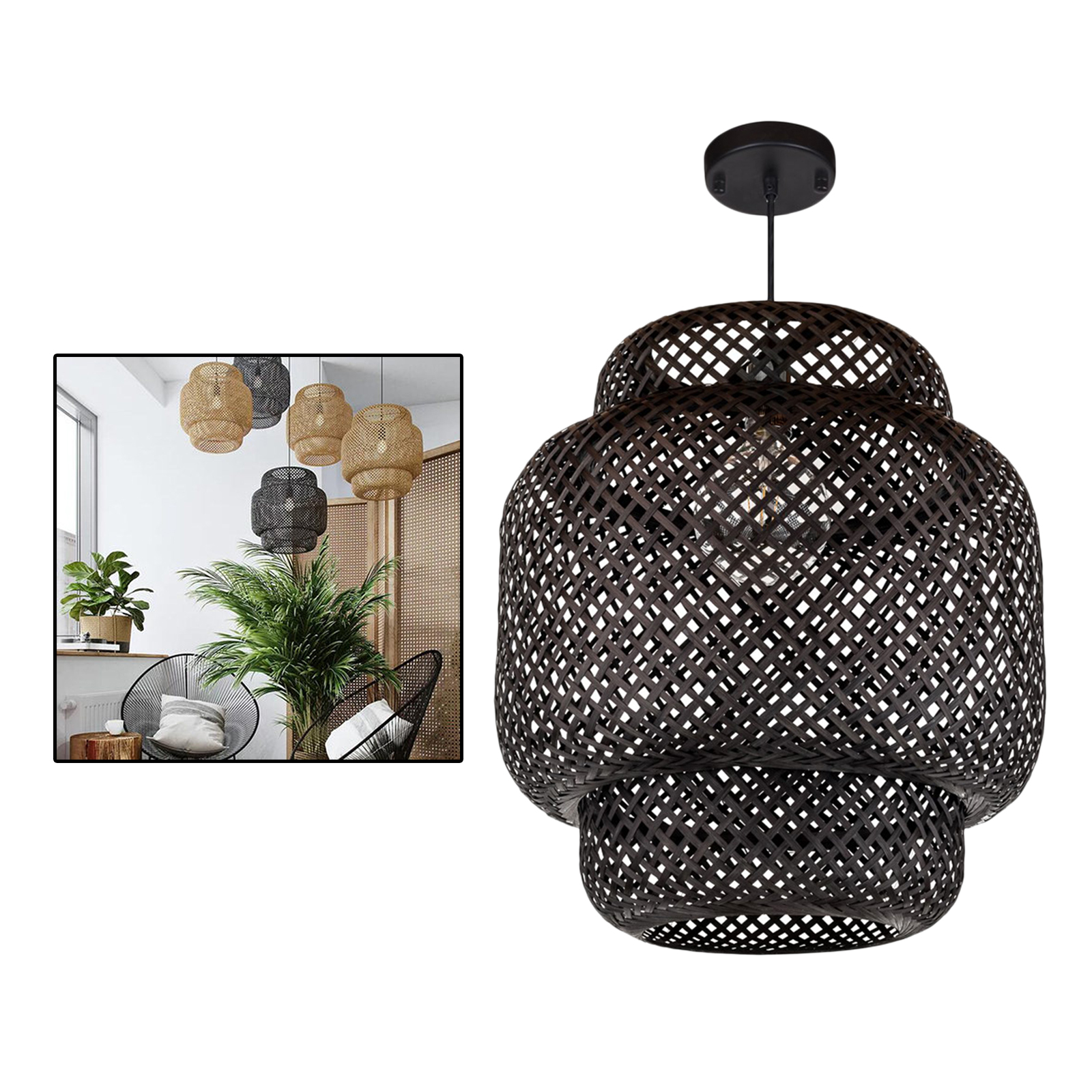 Rattan Wicker Lamp Shade Retro Decor Light Shade for Table Lamp Modern Handmade Woven Floor Light Cover for Bedroom Living Room