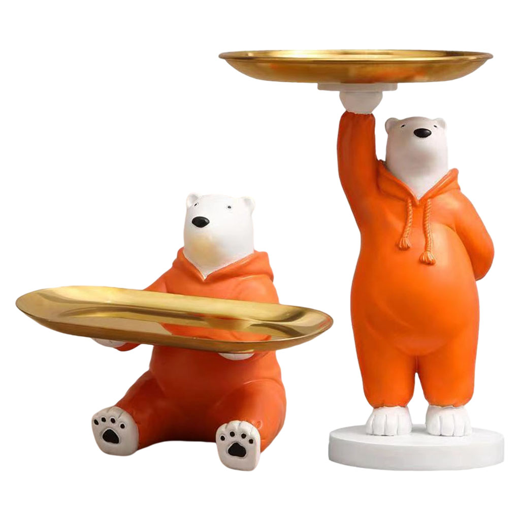 Nordic Polar Bear Sculpture Bear Statue Storage Tray Table Decoration Gift Key Glasses Coin Jewelry Plate Tray Home Art Statue