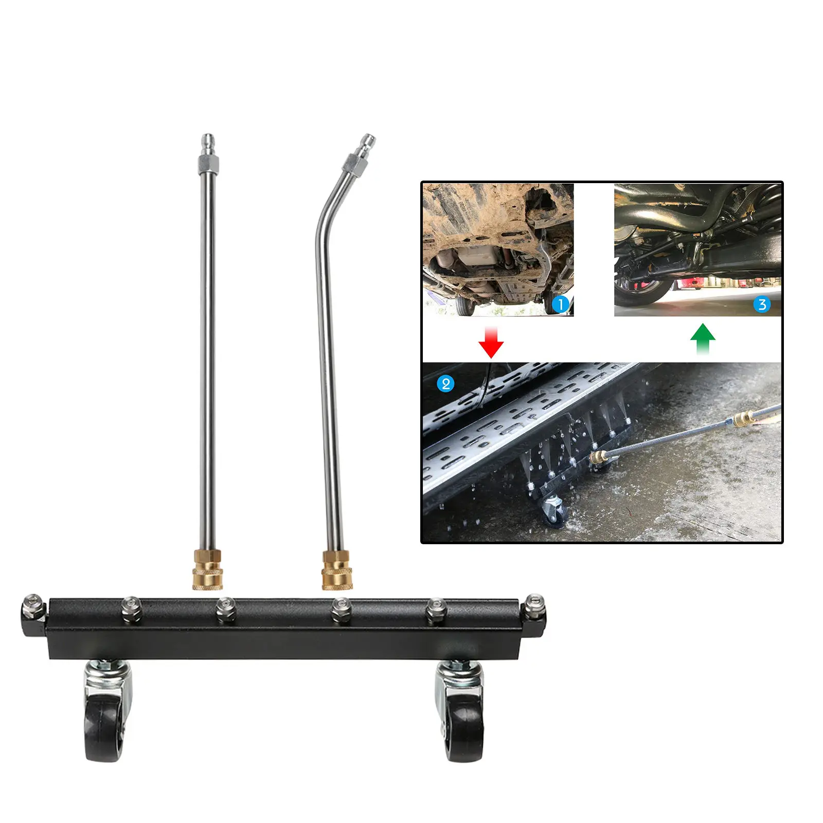 15inch Pressure Washer Attchment Undercarriage Cleaner with 6 Nozzles and 2 Extension Wands for Car Underbody Cleaning