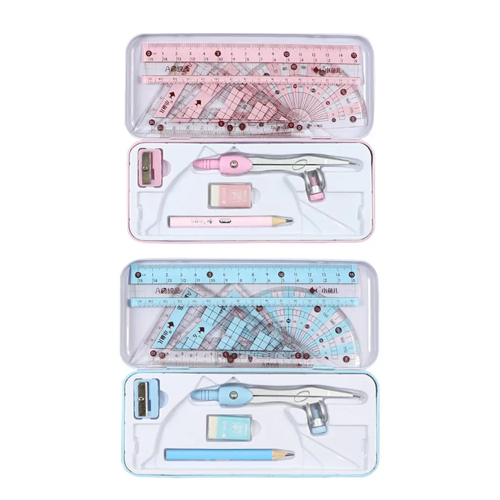 Math Geometry Kit Set Iron 8Pcs for Student Supplies Drawings Drafting School Students