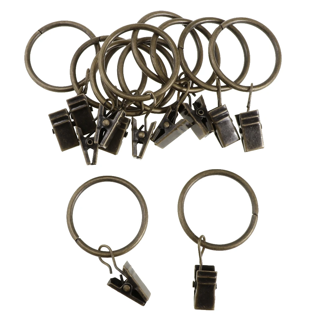 12 Pack Rings with Curtain Clips Strong Metal Decorative Drapery Vintage Curtain Ring Hook with Clips Portable Curtain Clips