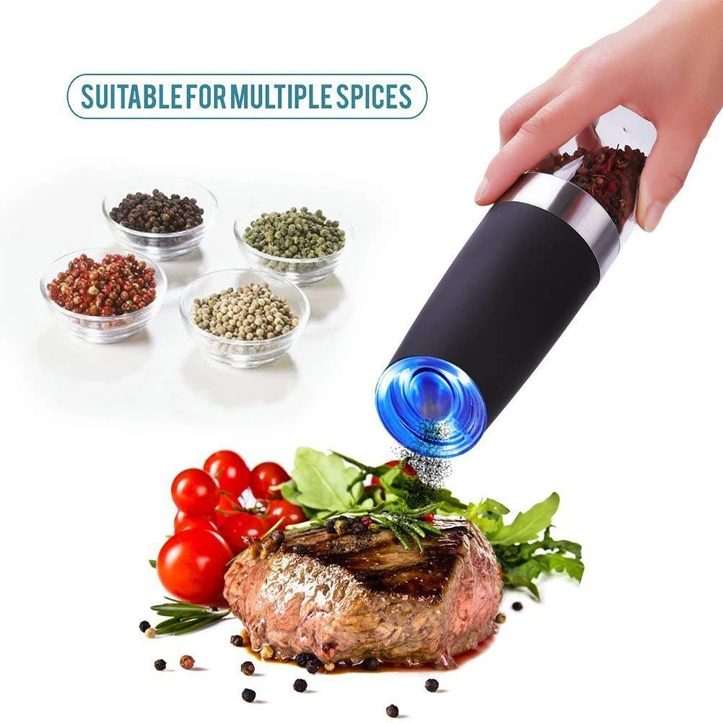 Automatic Electric Salt & Pepper Grinder Adjustable Coarseness Spice Herb Mill Grinding Shakers LED Light Spice Jar Kitchen Tool