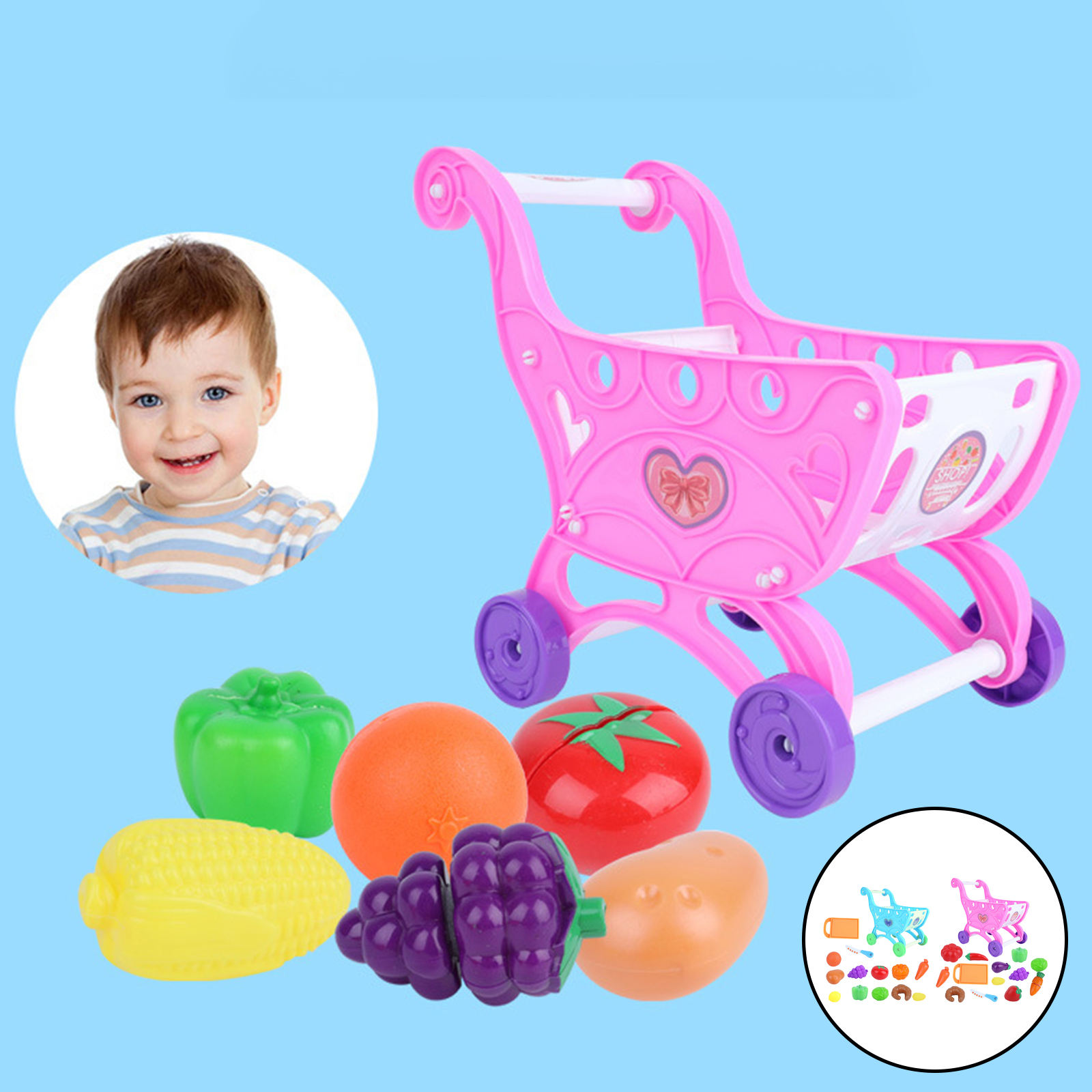 14Pcs/Set Shopping Trolley Cart Supermarket Trolley Toys Creative Imaginative Play Pretend Play Toy