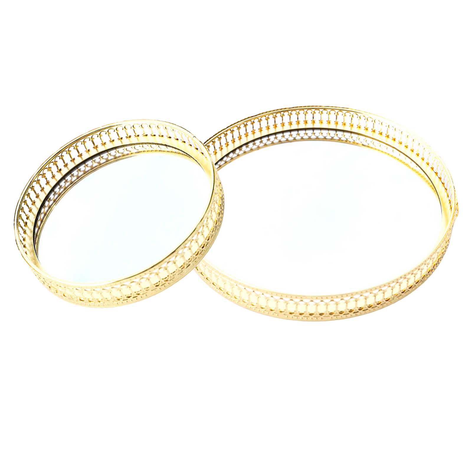 Golden Color Delicate Jewelry Storage Tray Glass Mirror Base Bedroom Dresser Table Cosmetic Decorative Organize Plate Tray