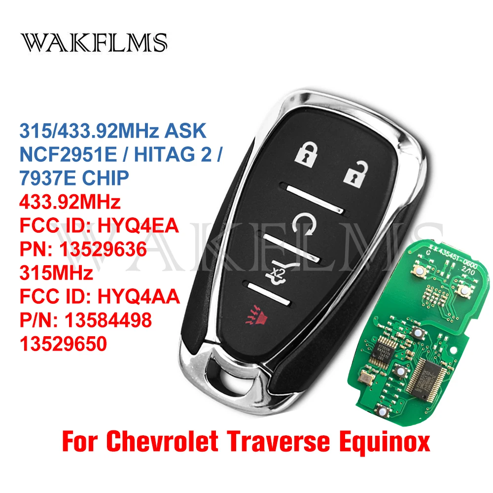 For Chevrolet Equinox Traverse 2018 2019 2020 Smart Car Key 7937E CHIP FCC ID:HYQ4EA HYQ4AA PN:13529636 13584498 13529650