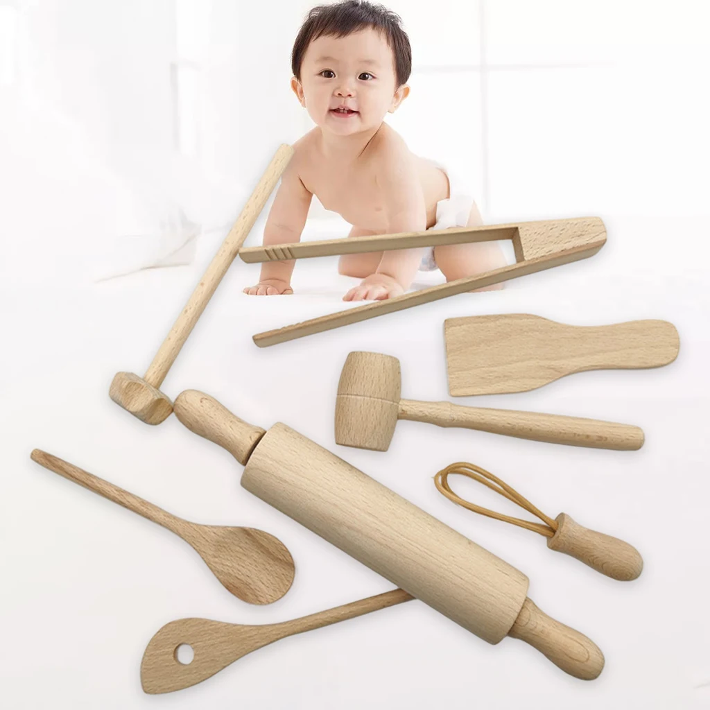 Funny Children Kitchen Utensils Toy DIY Pretend Playset Spoon Rolling Pins 8pcs Imagination Educational Birthday Gift Cookware