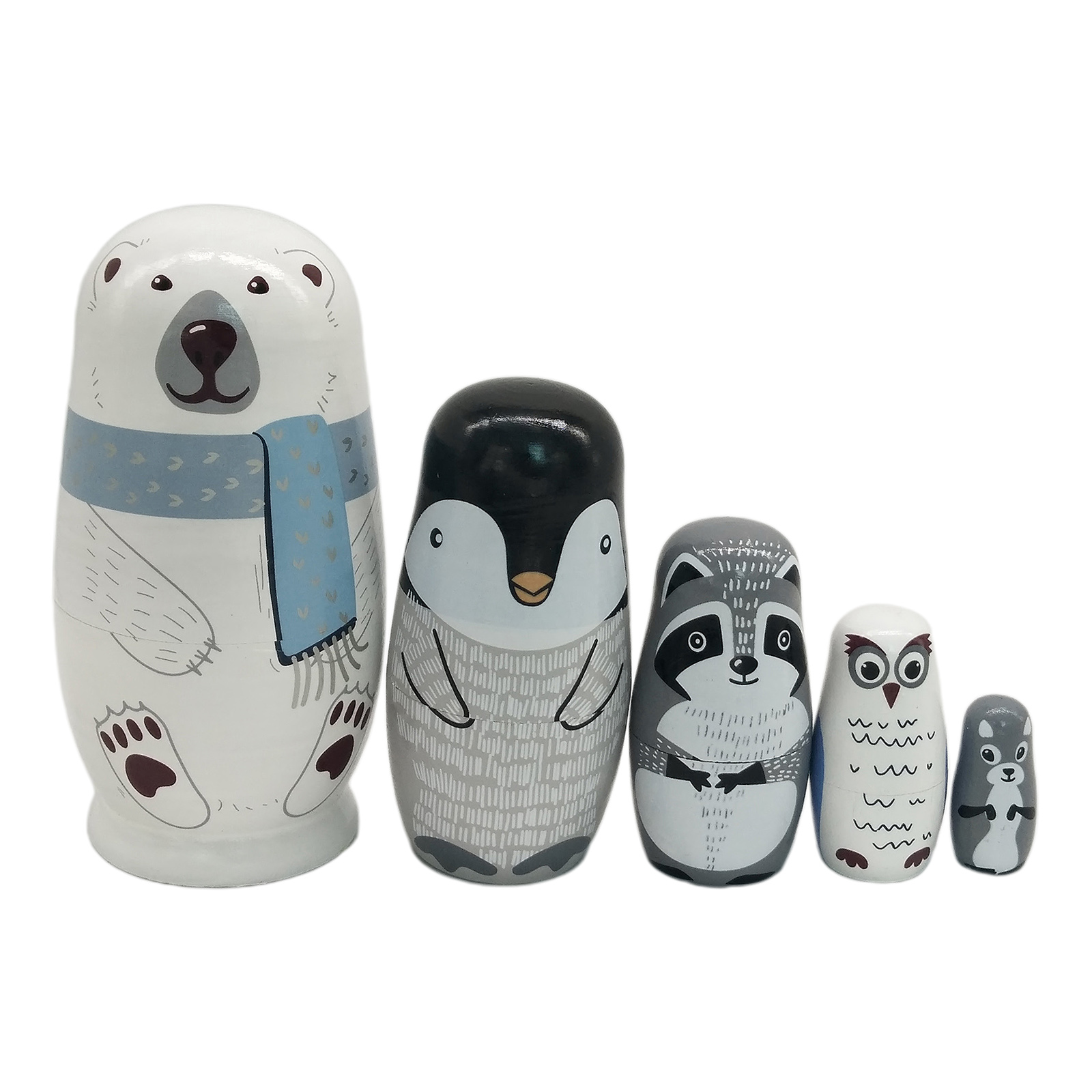 5 Pcs Russian Stacking Wooden Nesting Dolls Matryoshka Cartoon Animal Kids Toys