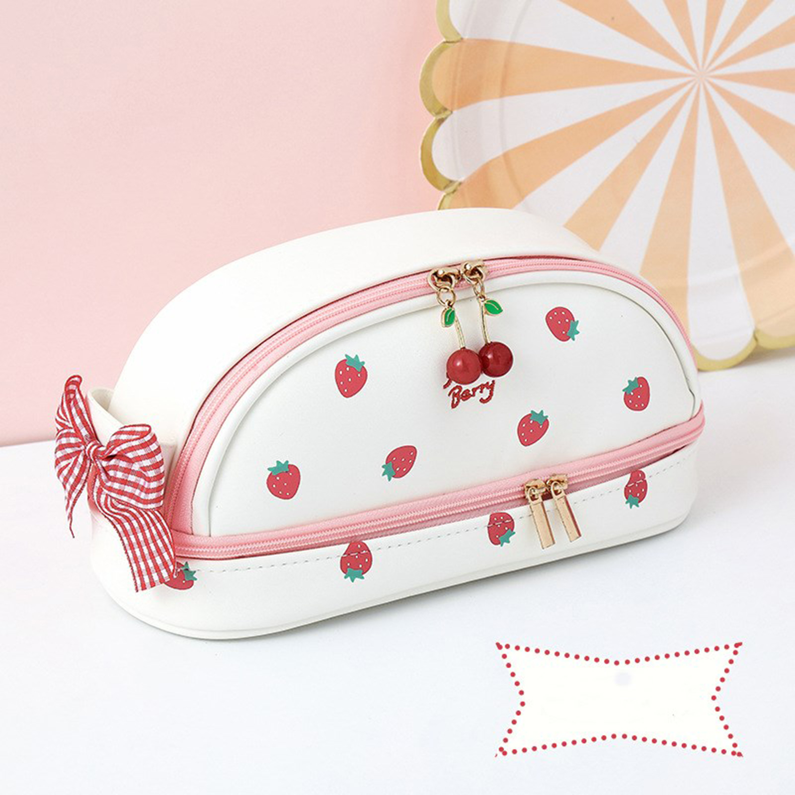 Lovely Pencil Case Stationery Storage Dual Zippered Pen Pouch Cosmetic Bag for Girls Gift