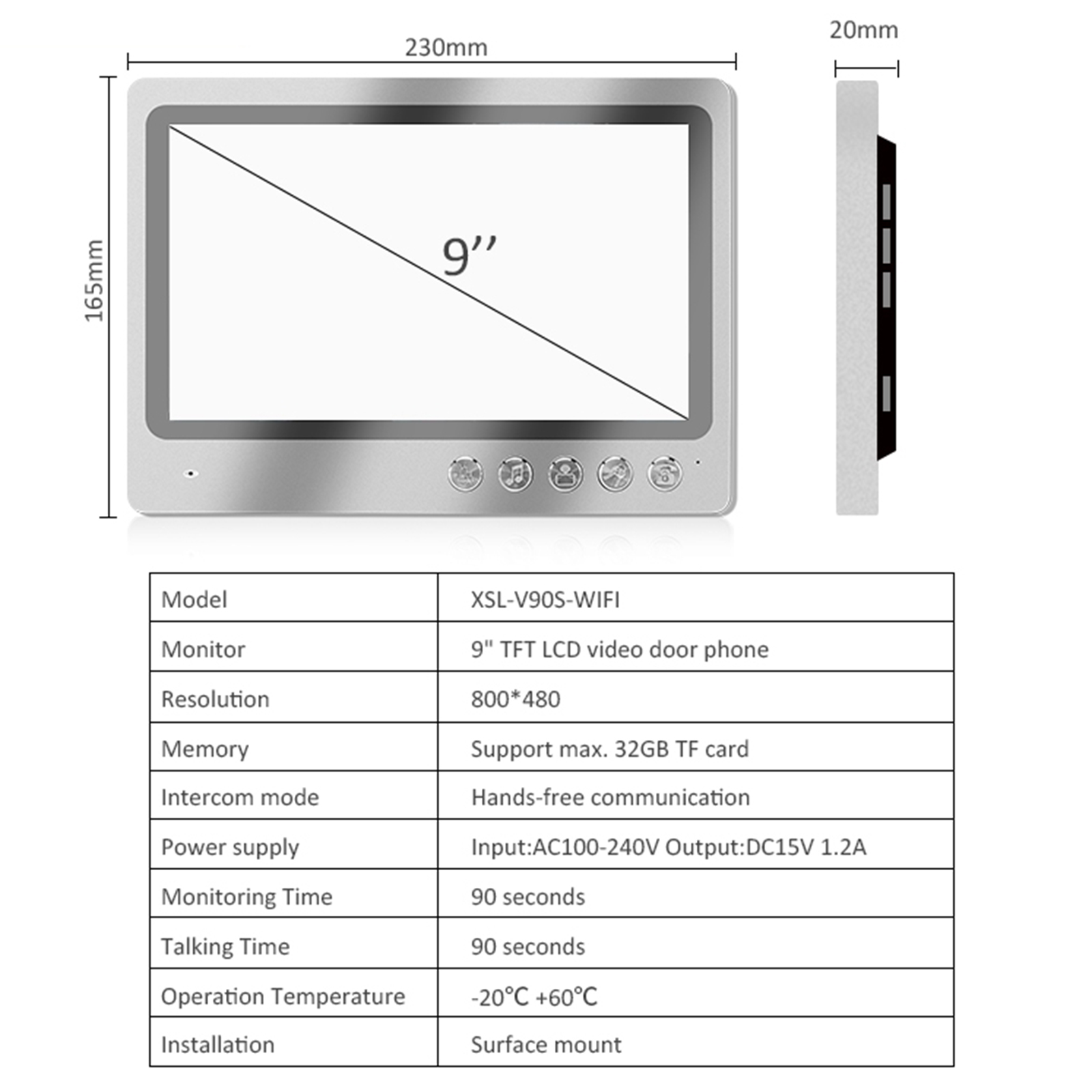 Door Phone 9inch Camera Night  Support Smartphone Remote  Record