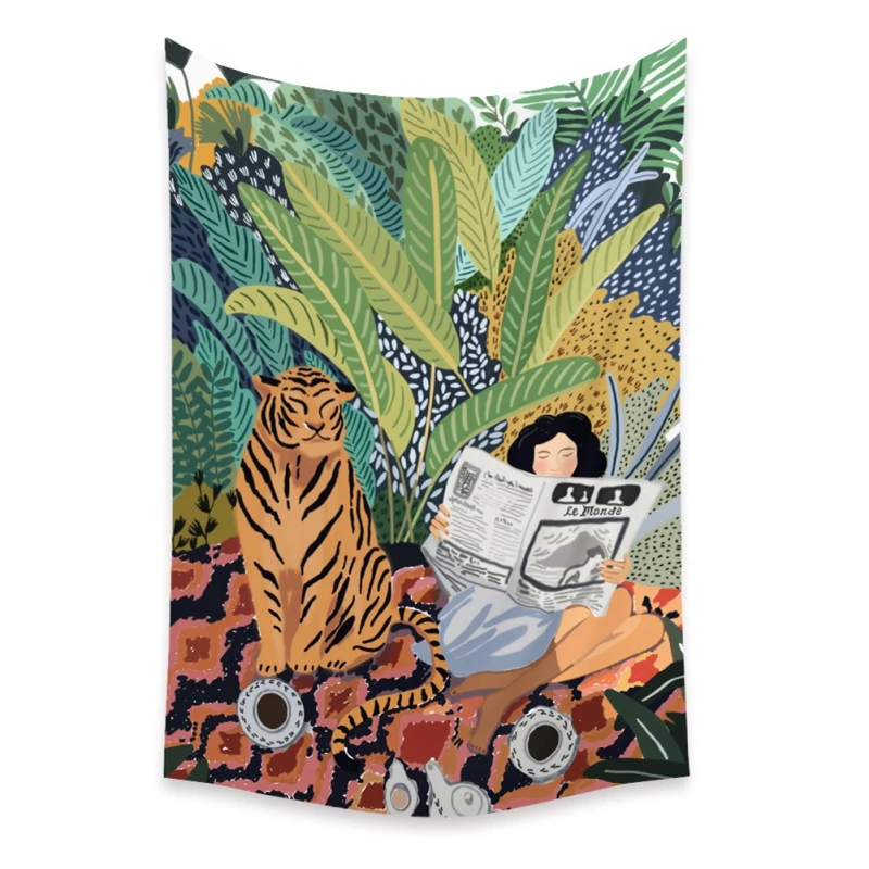 design selva tigre menina padrão tapeçarias para
