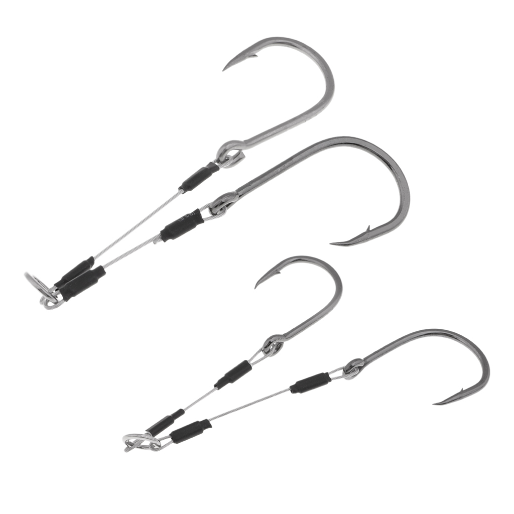 2pcs High-carbon Steel Dual Assist Hooks Jigging Fishing Hooks W/ Steel Line