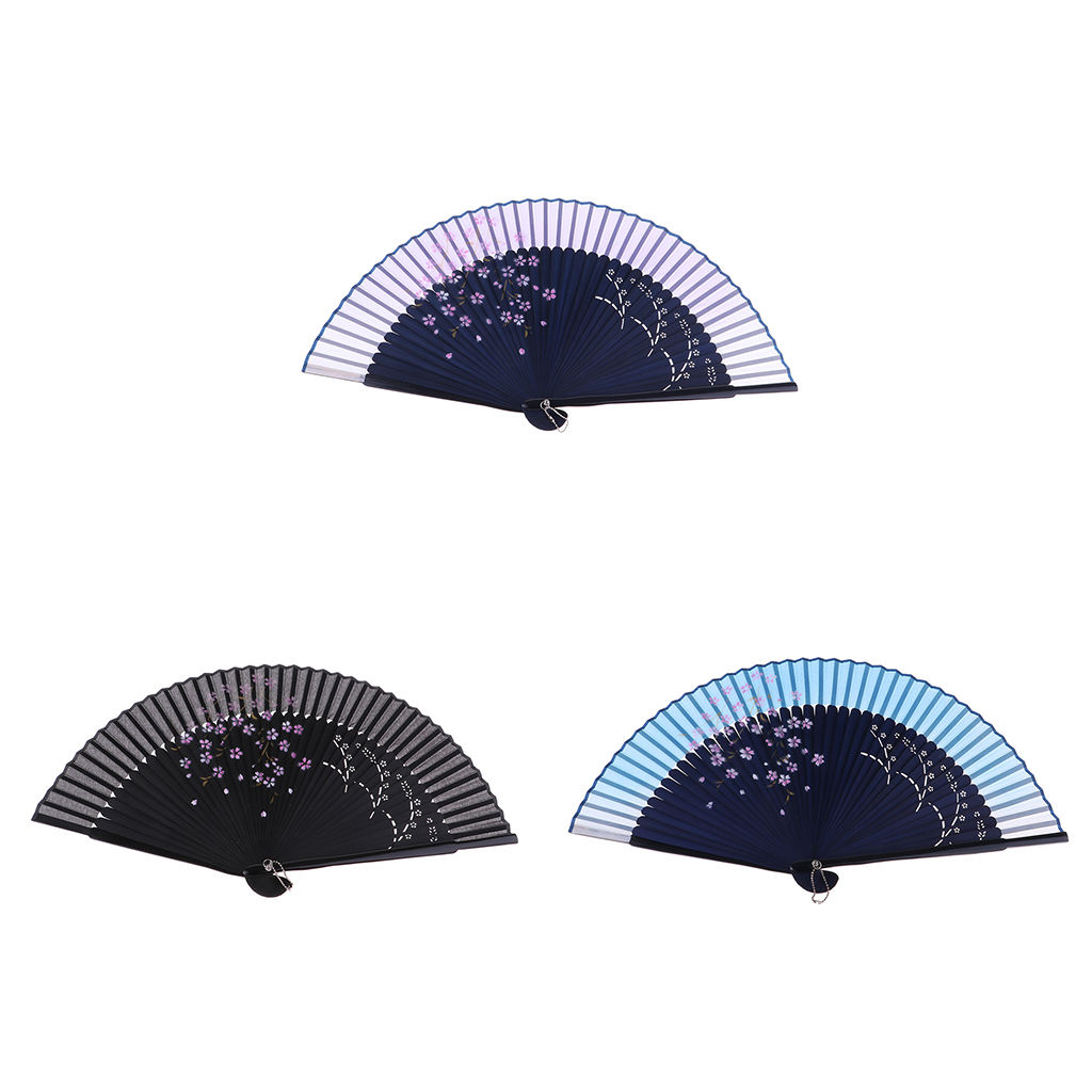 Antique Chinese Japanese Flower Silk Hand Held Fan Dance Party Costume Accessories Photo Prop