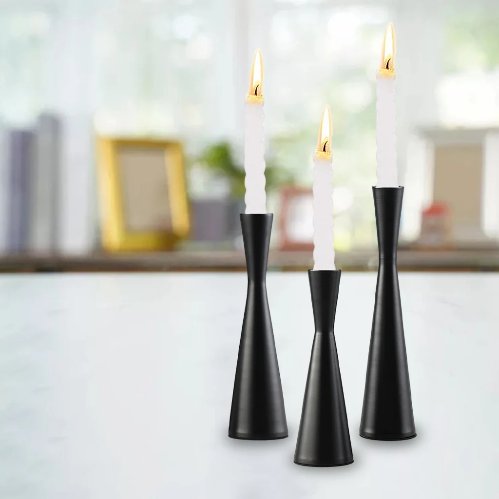 EESLL Set of 3 Black Taper Candlestick Holders Thin Waist-Shaped Candle Holder Matte Black Metal Candlestick Holder for Table Mantel Wedding Birthday Dinning Party Interior Decorative 