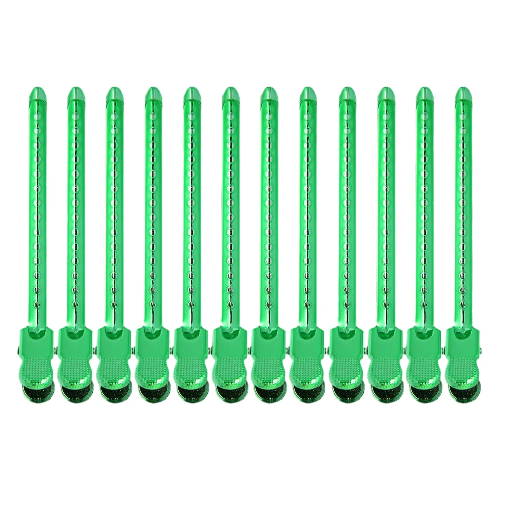 12X Green Non-slip Hairdressing Salon Sectioning Clamp Hair Clip Barrettes