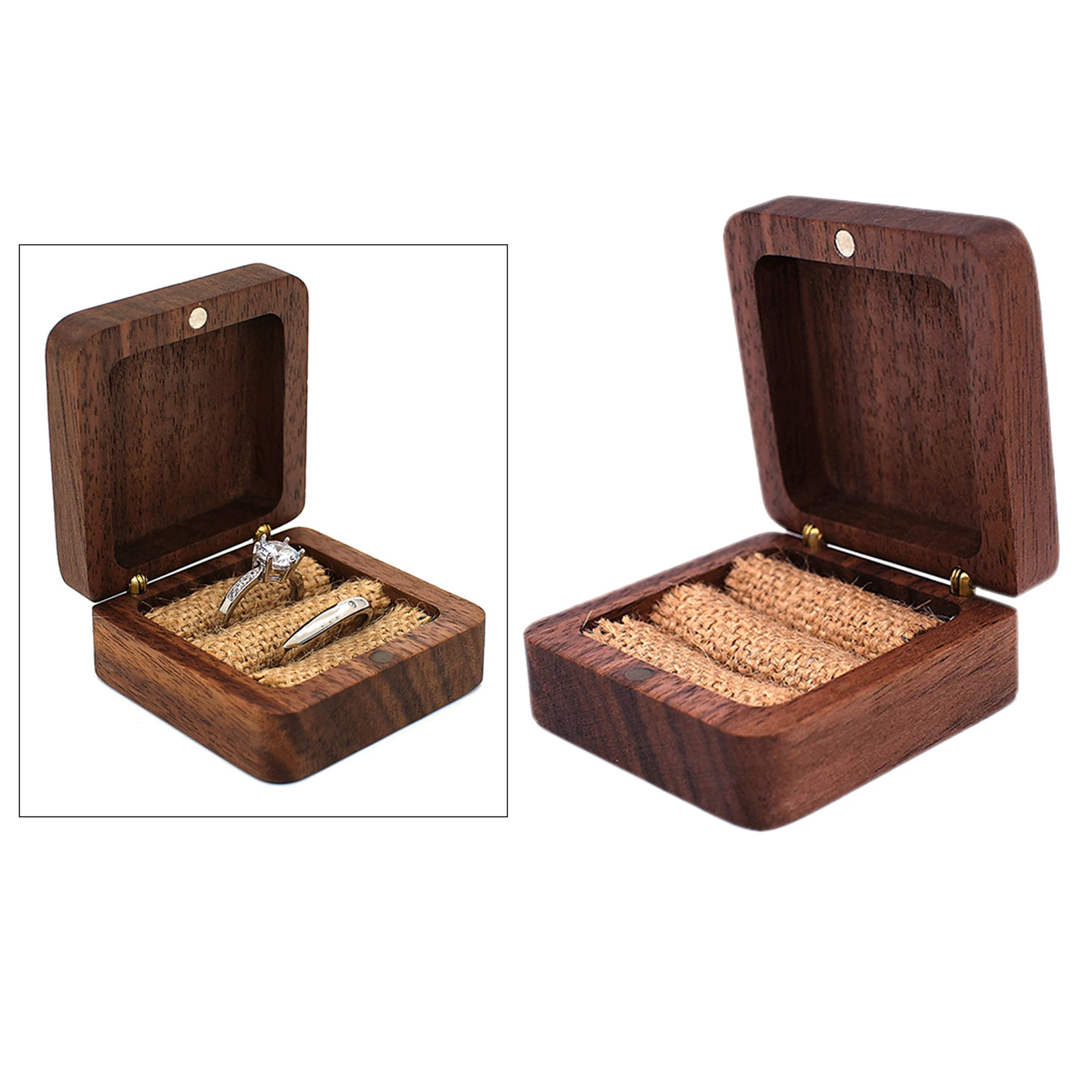 Rustic Walnut Wood Wedding Earring Rings Bearer Box Holder for Engagement and Proposals Square Gift Jewelry Box