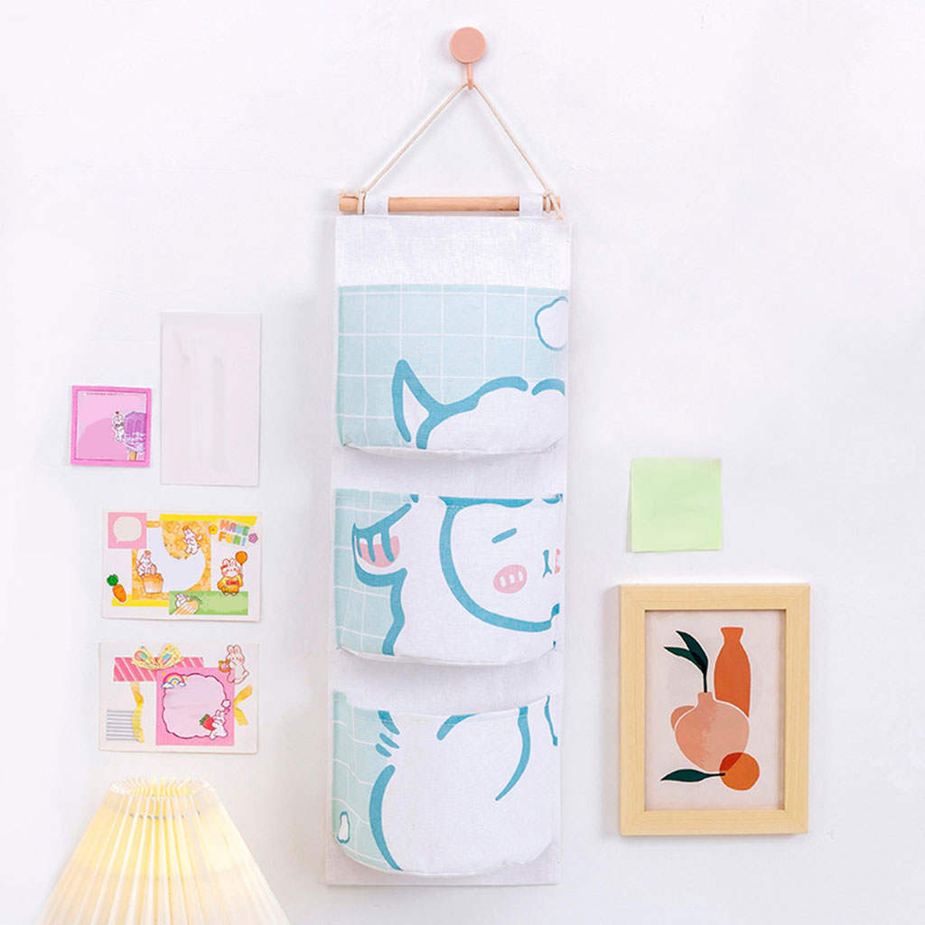 Cute Wall Hanging Storage Bag 3 Pockets Organizer Closet Pouch Waterproof Door Cotton for Keys Wardrobe Toys Cosmetic Home Decor