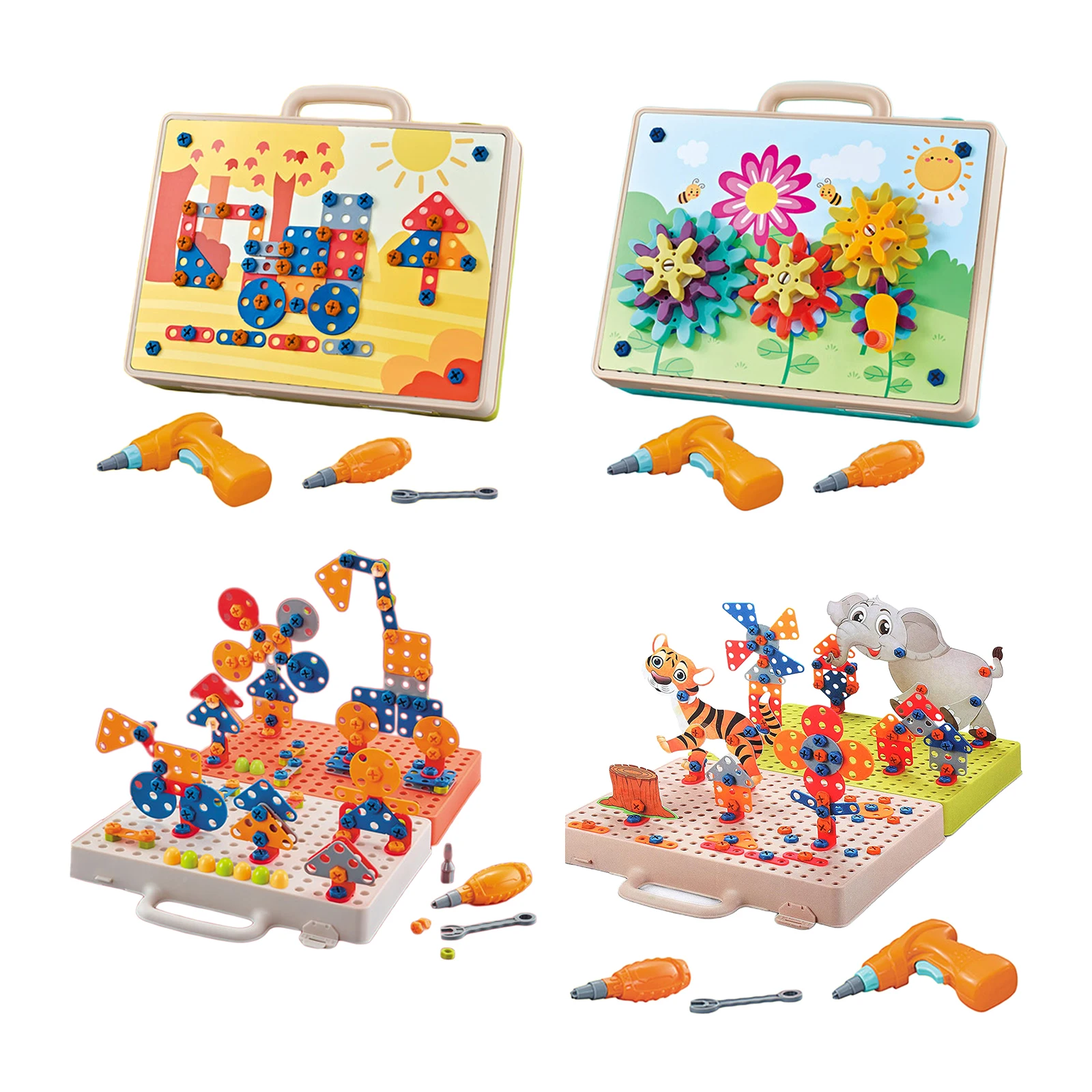 Electric Drilling Screw Creative Gear Mosaic Building Bricks 3D City Technical Nut Bolt Drill Set Boys Puzzle Toys For Children