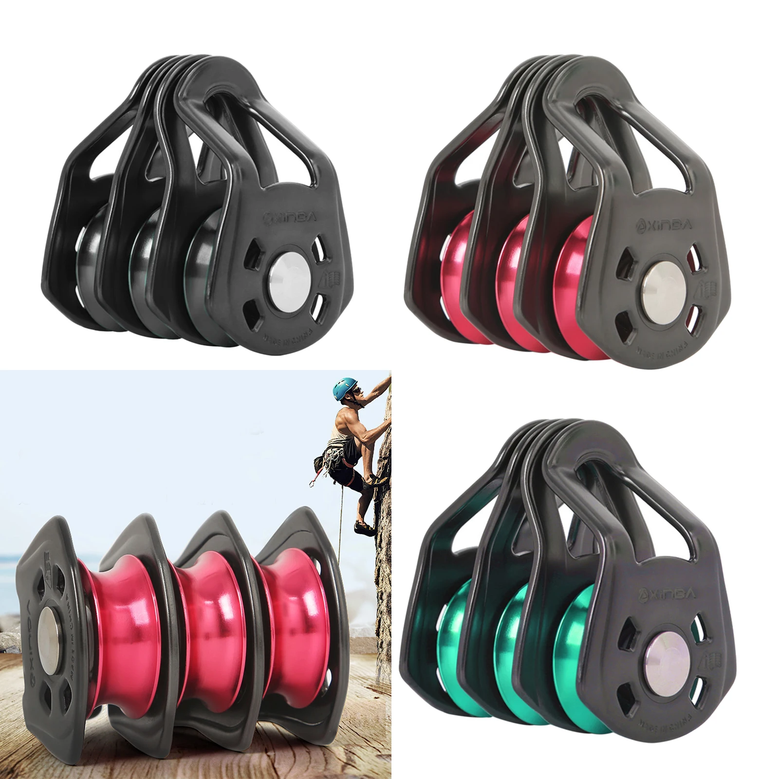 Rock Climbing Pulley Fixed Sideplate Three Sheave Pulley Outdoor Survival Tool High Altitud  Hauling Gear
