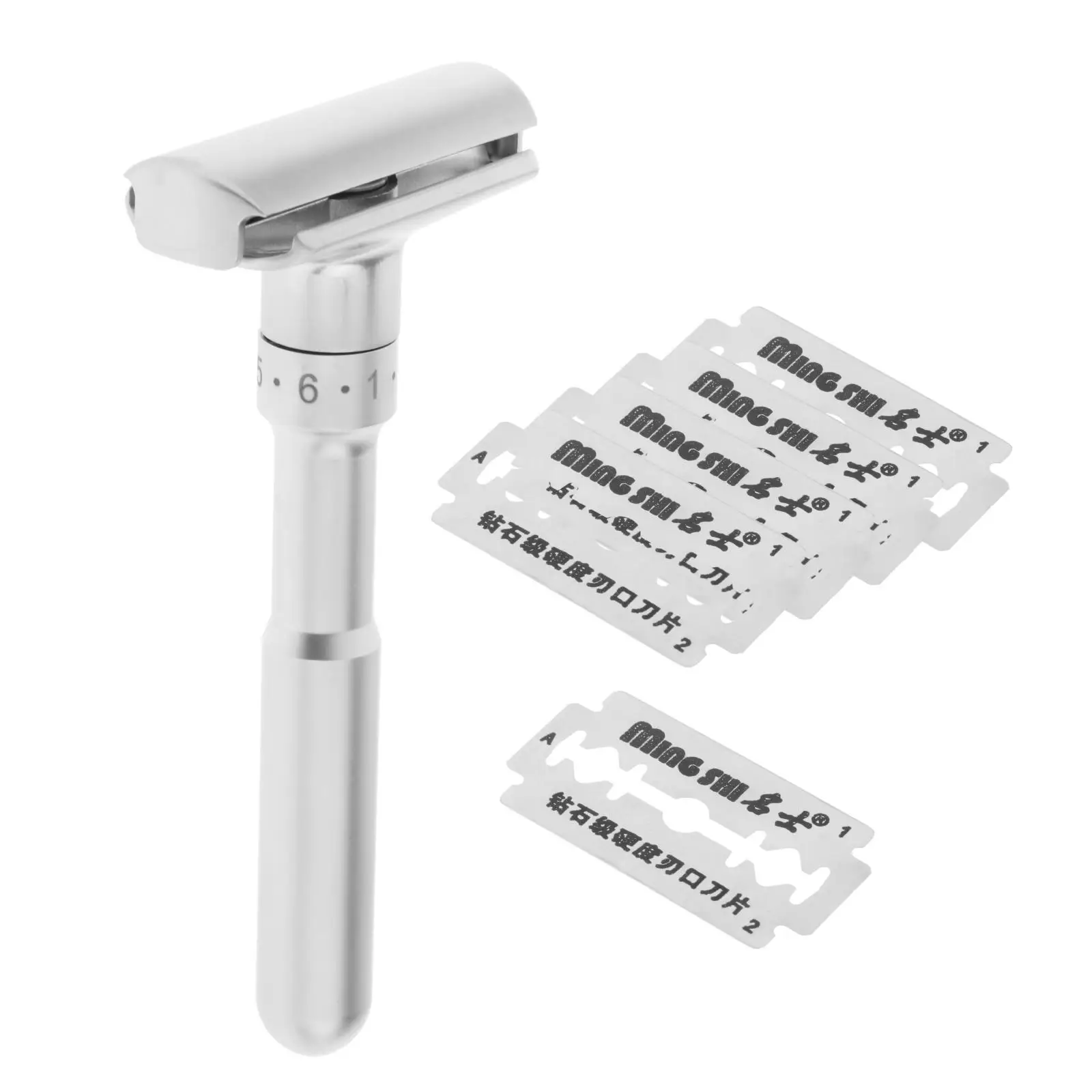 Adjustable Safety Razor with 5 Blades Double Edge Zinc Alloy Classic for file Hair.