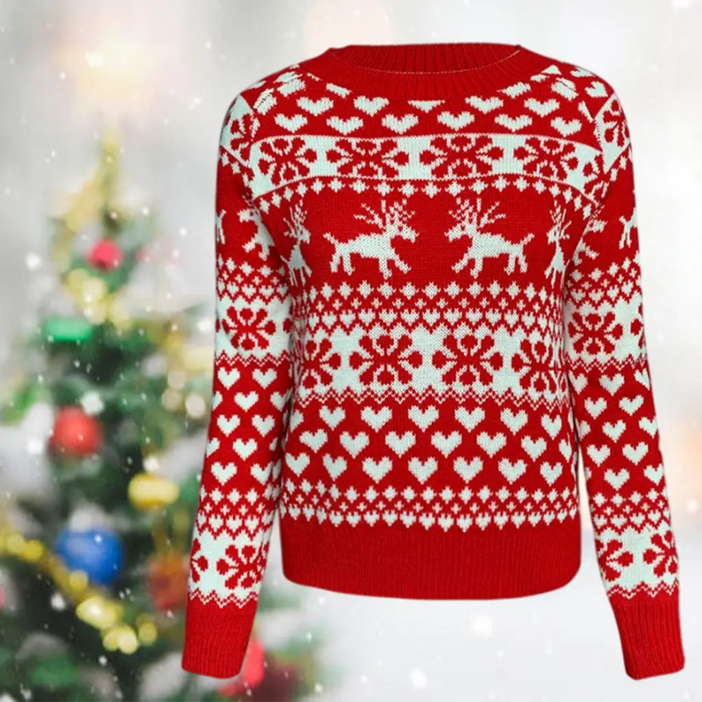 O -Neck Christmas Women Sweater Pullover Sweatshirt Santa Clothes for Holiday Ladies