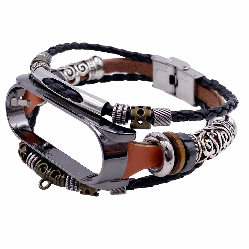 pulseiras de relógio para xiaomi mi banda moda couro miçangas pulseira cinta tecer braideds wriststrap substituição para xiaomi mi banda