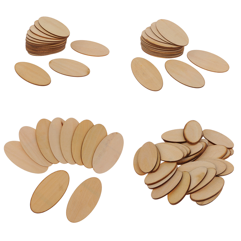 Natural Unfinished Wood Ellipse Cutout Shaped - 1.5 mm Thick Unpainted Wooden Cutouts Pieces DIY Handmade Woodcrafts