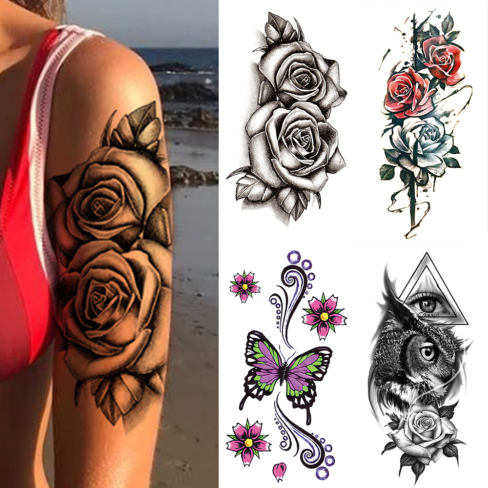 Best of Waterproof Temporary Tattoo Sticker 3D Lace Rose Flower Tattoos Line Lotus Body Art Arm Fake Sleeve Tatoo Women Men Reviews & Tips