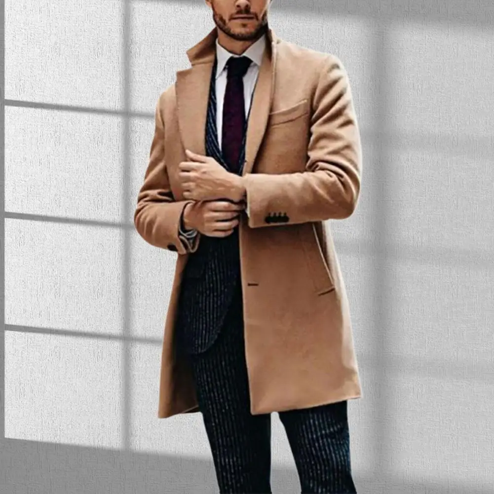 windproof jacket British Style  Gorgeous Men Solid Color Business Coat Khaki Formal Coat Single-breasted   for Daily Wear men's genuine fur coats & jackets