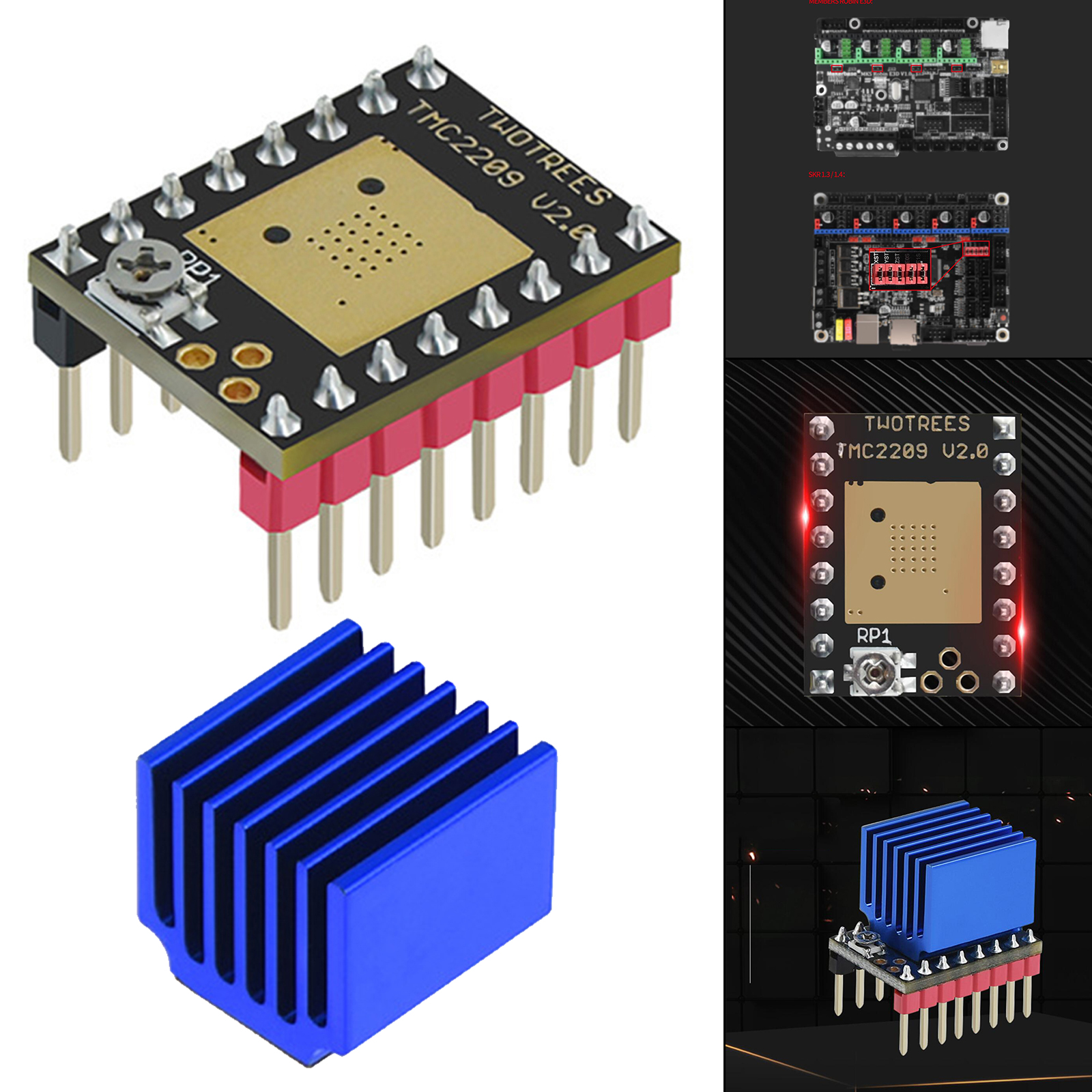 TMC2209 V2.0 Stepper Damper with Heat Sink Driver Replacement Part for A4988 DRV8825 for 3D Printer