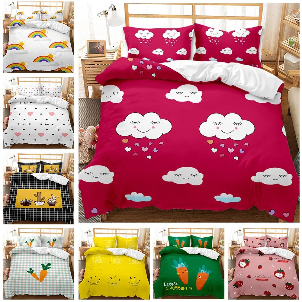 Cute Cloud Bedding Set With Zipper Pillowcases Quilt Duvet Cover Set Queen King Size Cartoon Simple Smile Comforter Cover