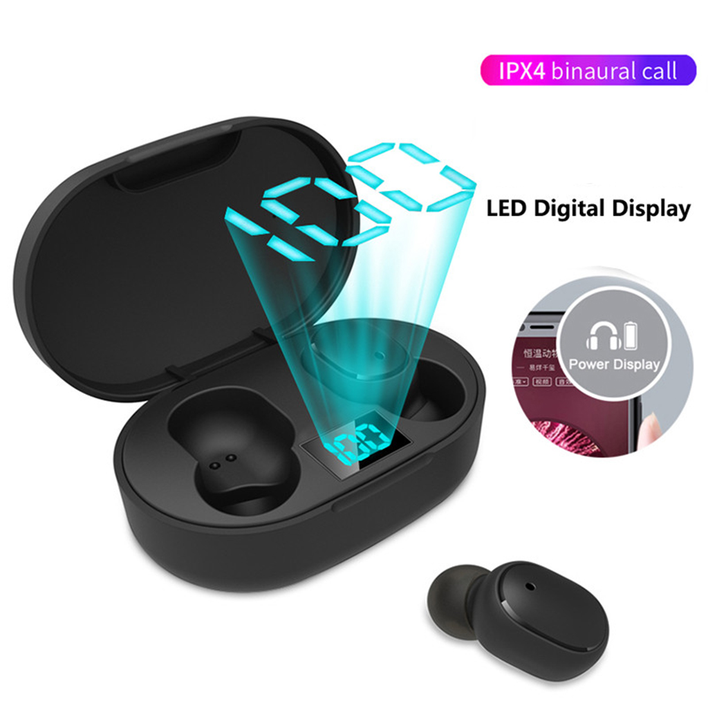 2021 New E6s Bluetooth Headset Smart Digital Display Wireless Mini HIFI Headphones Stereo in-Ear Waterproof Sports Earphone