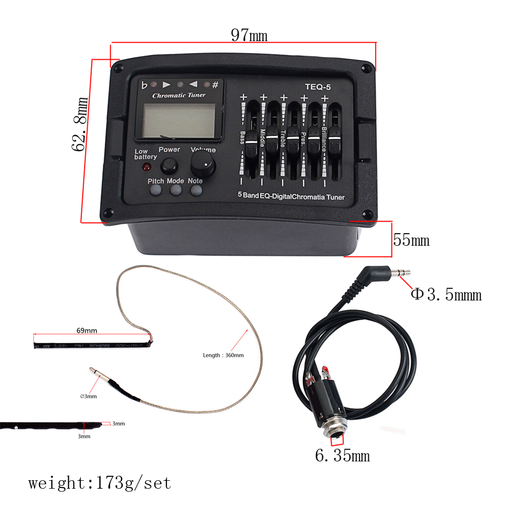 5 Bands Acoustic Guitar, EQ Equalizer Preamp, Micro Piezo Tuner with