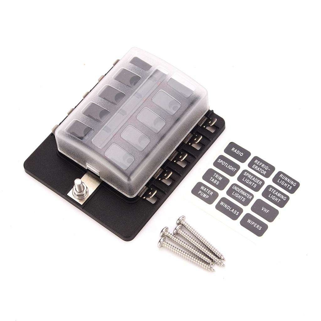 Car Boat 6V/12V/24V 10 Way Fuse Box Holder and Fuse with Red LED Light Kit