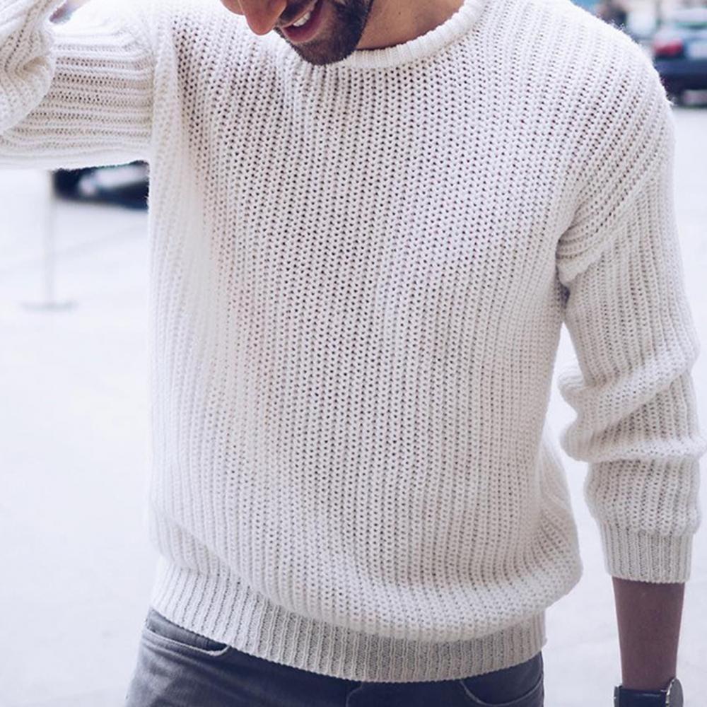 2021 Men Sweater Autumn Winter Classic White O Neck Long Sleeve Knitted  Sweater Casual Jumper Solid Color Knitted Tops Кардиган - Pullovers -  AliExpress