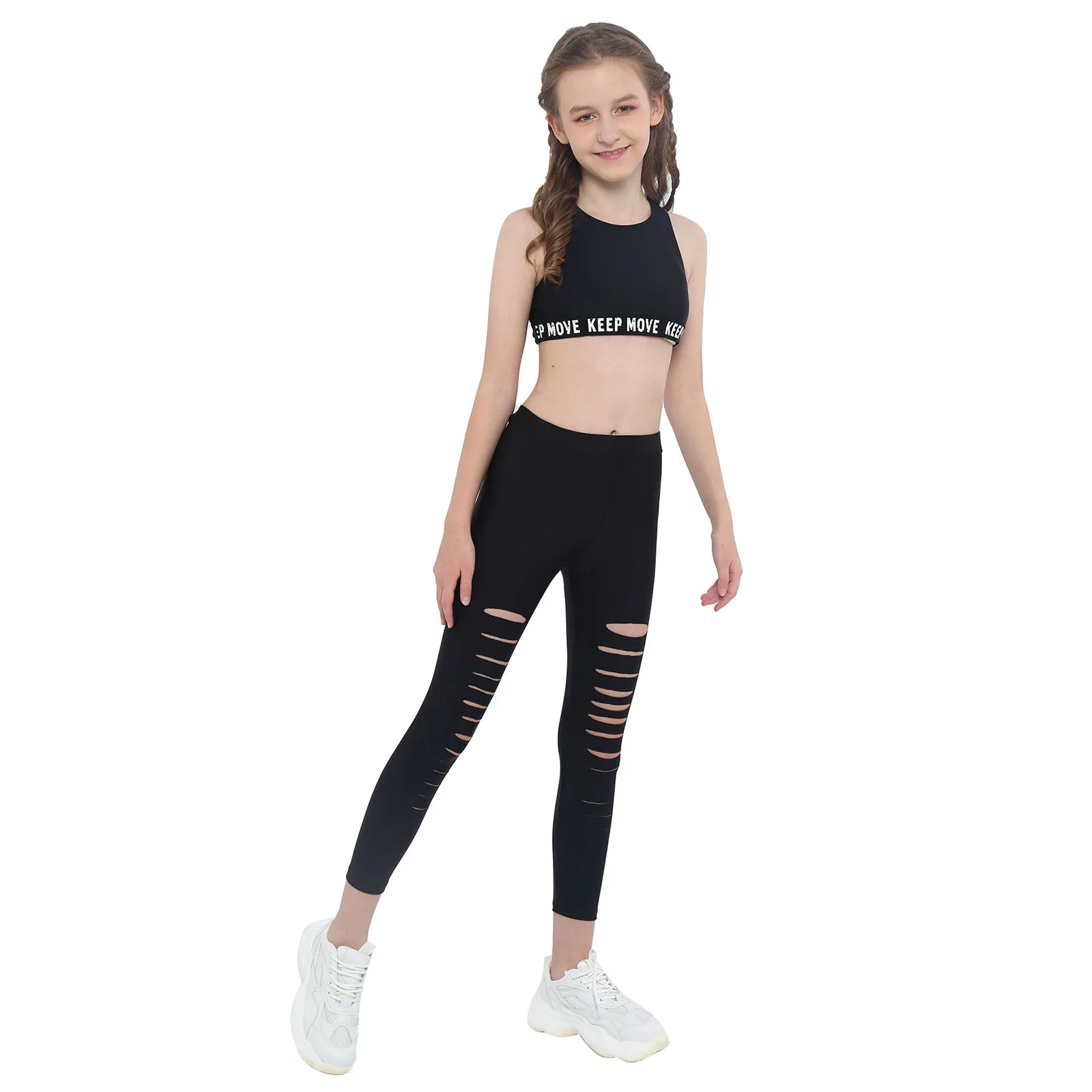 MSemis Kids Girls Crop Tops Athletic Leggings Workout Set 2 Pieces Summer Tracksuit Gym Yoga Dance Sports Outfits Set