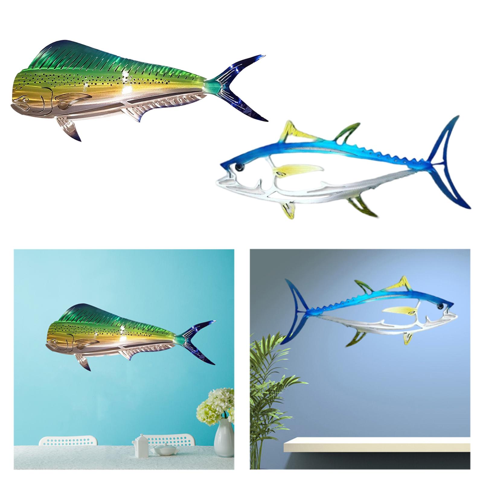 2x Coastal Metal Shark Wall Decor  Fish Hanging Sculpture Decoration