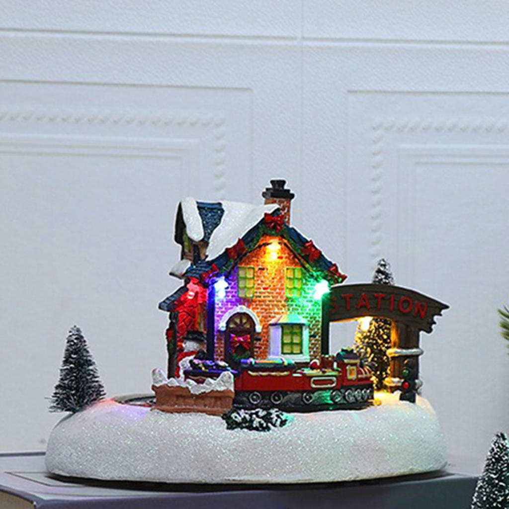 Resin Christmas Village Houses Musical Winter Collection Snow Scene for Kids Adults Teens