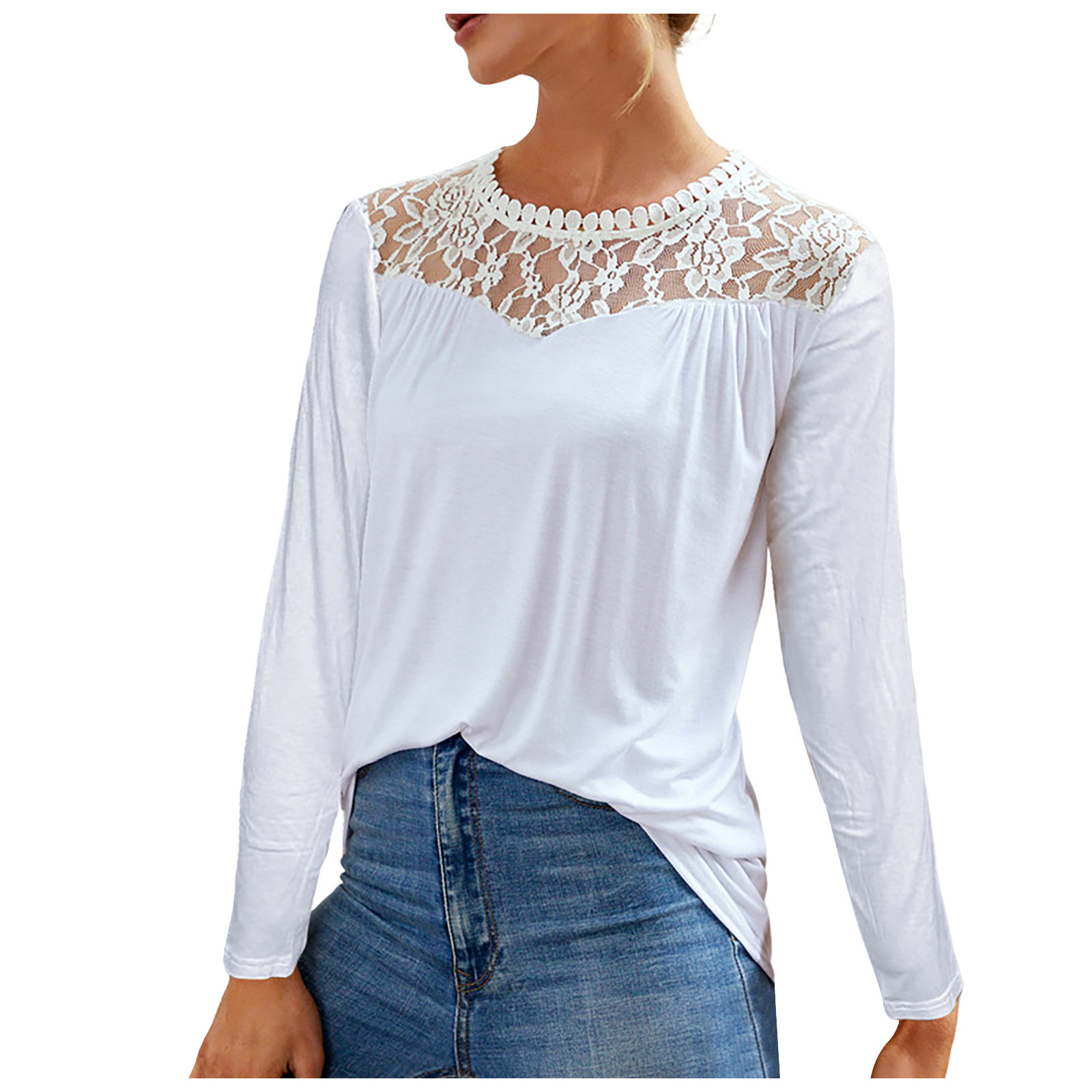 Blusa feminina manga comprida com gola redonda,