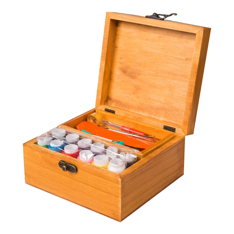 Wooden Vintage Sewing Tools Box Set Home Outdoor Portable Workbox