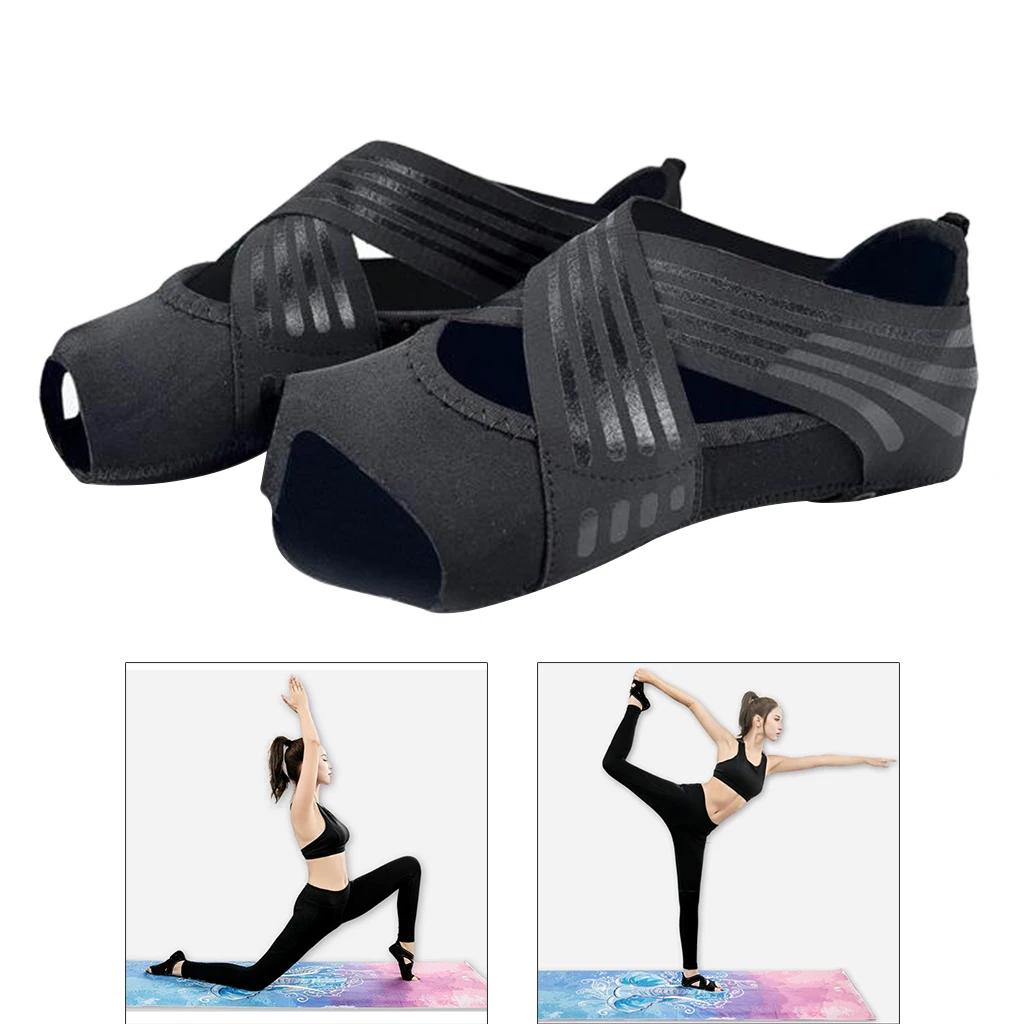 Non Skid Women Barre Yoga Shoes Pilates Grip Socks Flexible Machine Wash Black L
