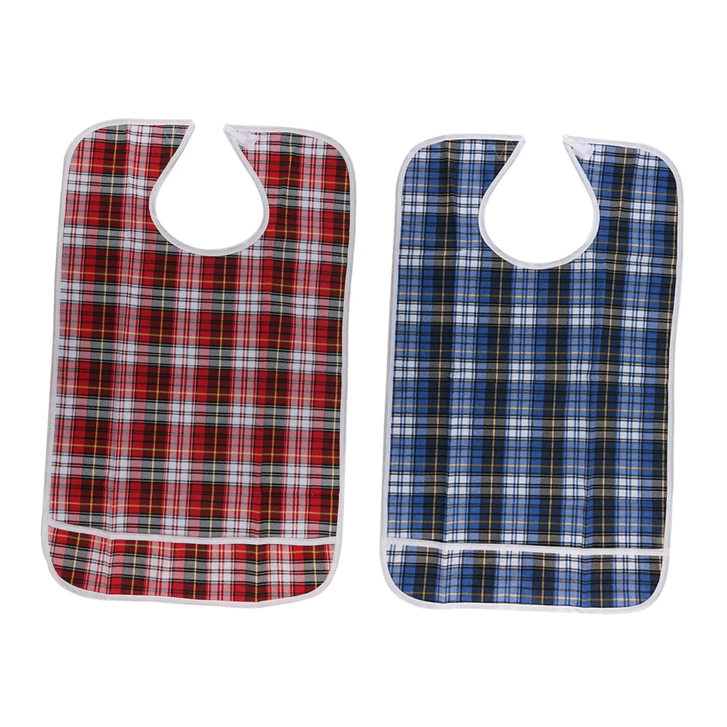 2 Pcs Large Adult Bib Reusable Mealtime Protector Disability Aid Apron Prevent Spill Washable for Eldely Hospital