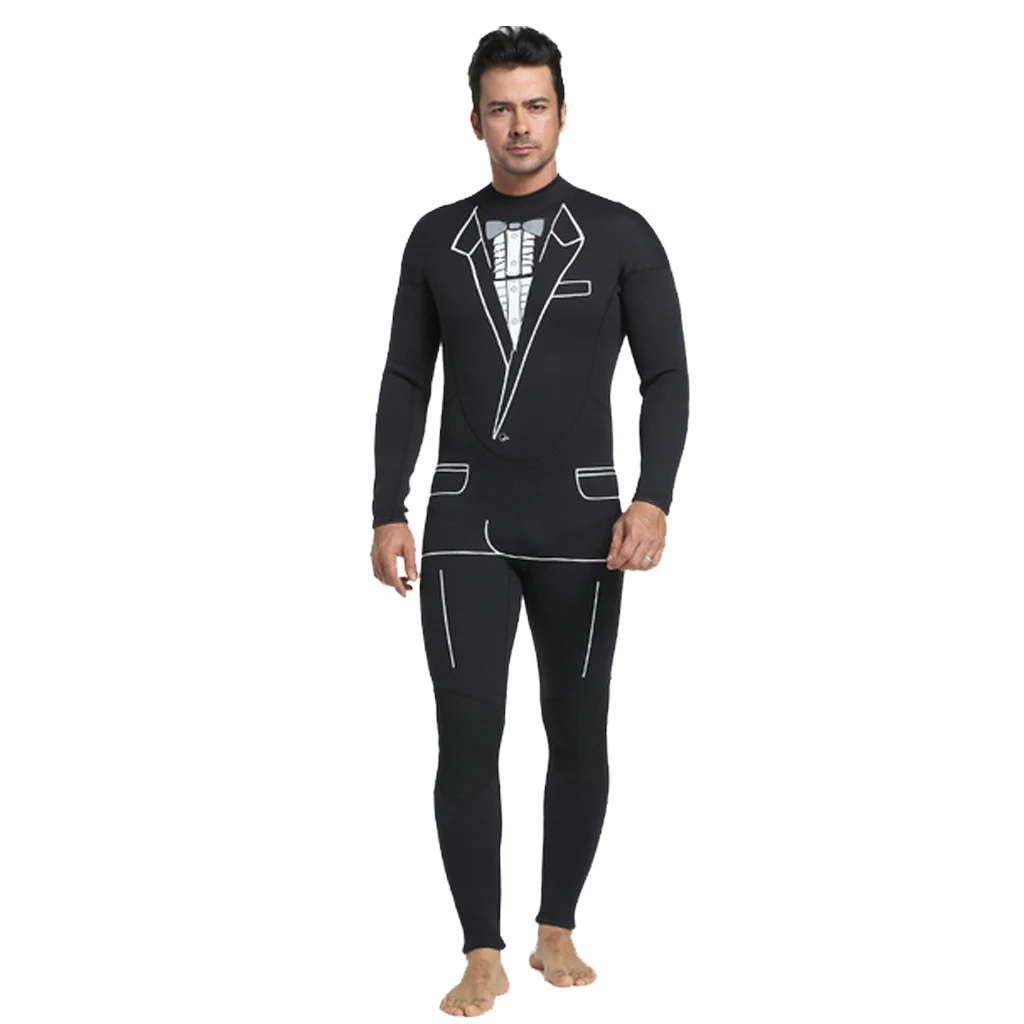 Mens 3MM Neoprene Full Body Tuxedo Wetsuit Zipper Surfing Scuba Diving Suit