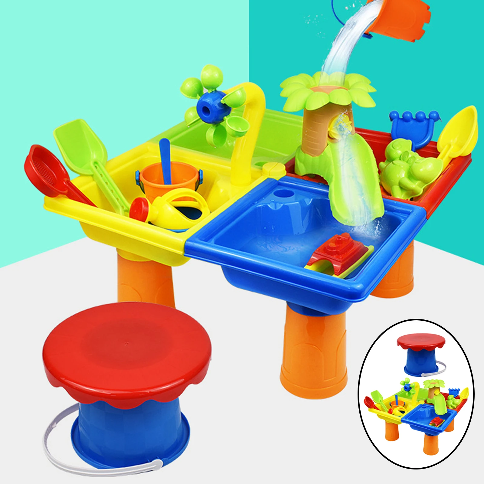 2 in 1 Kids Sand Water Table with Tools Toddlers Indoor Outdoor Sandbox Sand Table Sensory Table Beach Toy Birthday Gifts