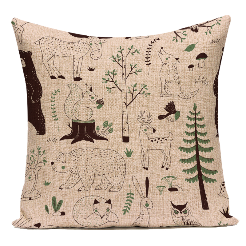 Dekorativer Kissenbezug mit niedlichen Cartoon-Tieren, Blumen, Pflanzen, Polyester-Kissenbezug für Sofa, Zuhause, Wohnzimmer, Dekoration – Detail 10