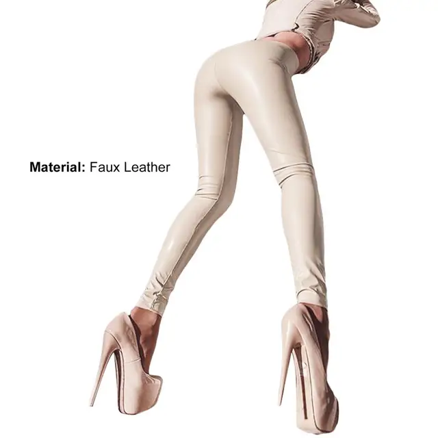 FUTURO FASHION Shiny High Waisted Sexy Wet Look & Mat Full Length Leggings  High Waist Latex Imitation Leather Stretchy Disco Party Pants Leggings  Beige 8 UK (S) : : Fashion