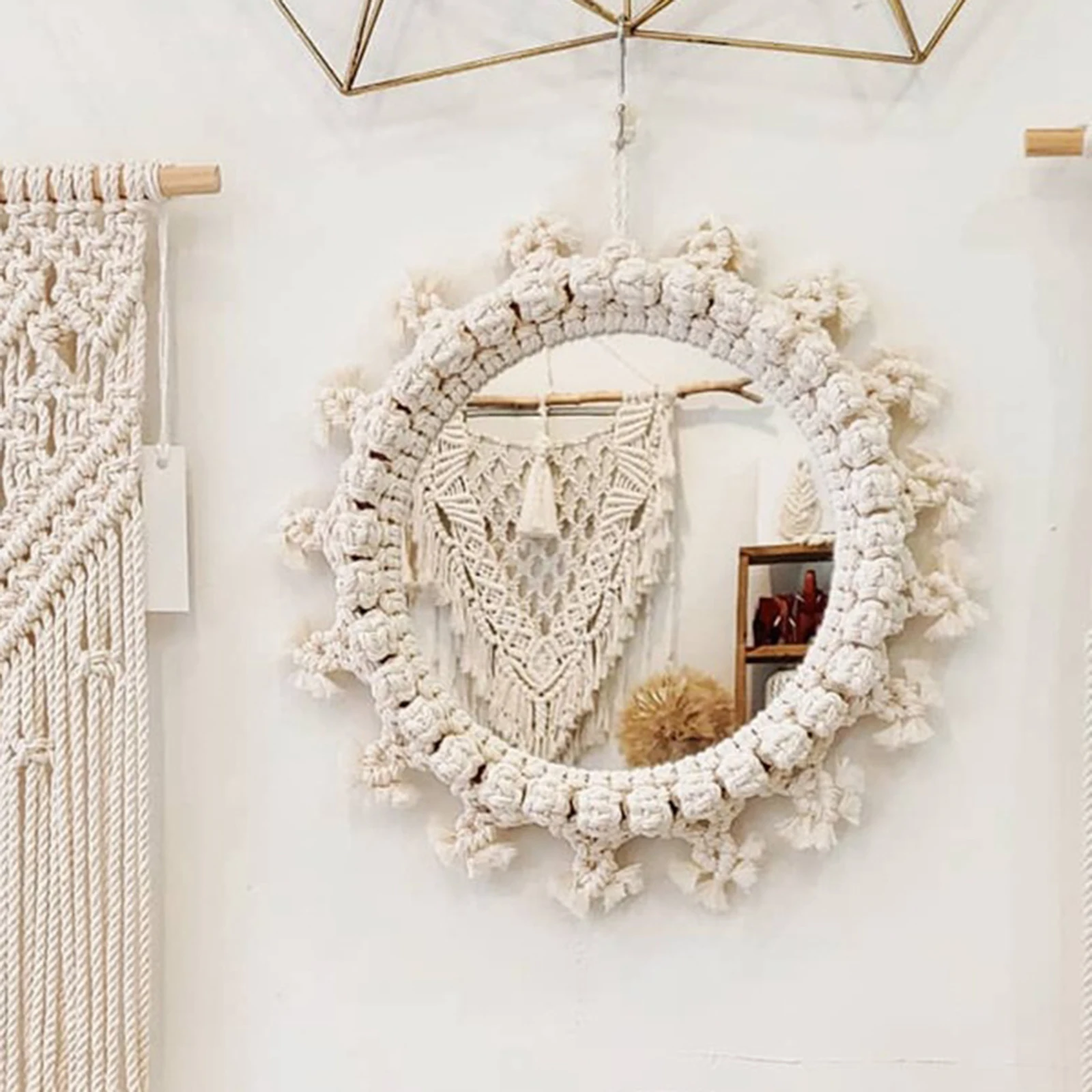 Bohemia Macrame Mirror Handmade Tapestry Mirrors Bedroom Art Decor Chic Geometric Home Room Art Decorations