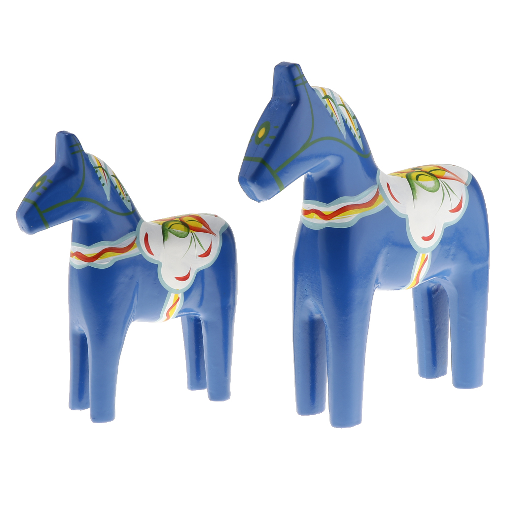 2 Pieces Dala Horse - Swedish Dala Horse Statue - Vintage Unfinished Wooden Horse Figurine Statue 2 Colors Available