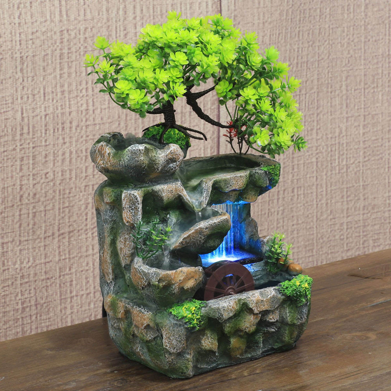 Indoor Tabletop Waterfall Fountain Rockery Bonsai Zen Meditation Relaxation Cascading Water Fountains Ornament