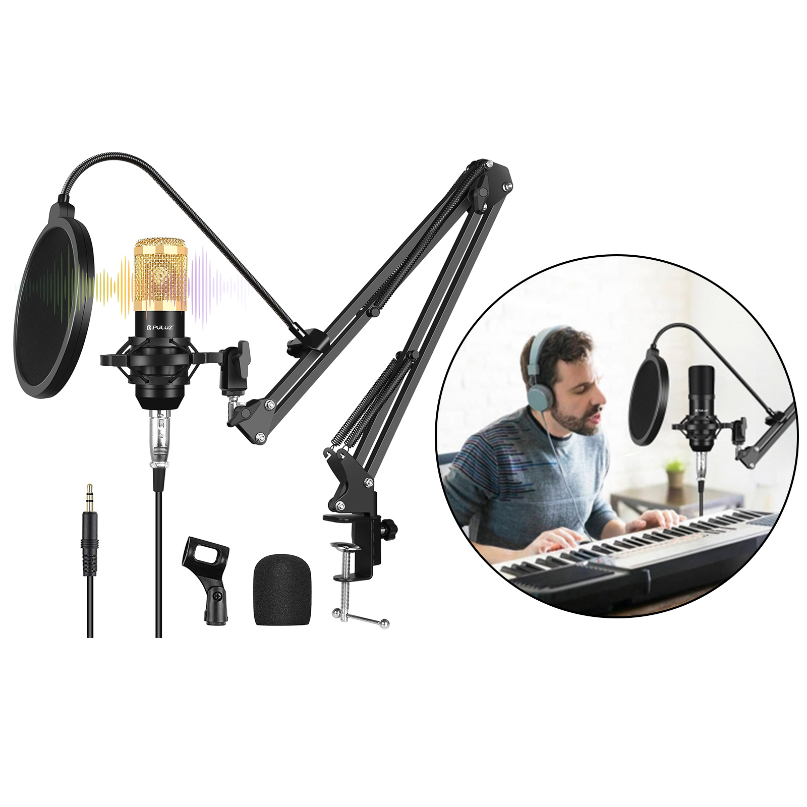 Adjustable Microphone  Boom Scissor Arm Stand, Mic Stand for Radio Broadcasting, Stage and TV Stations